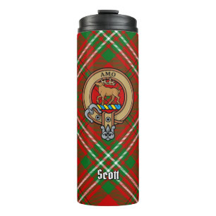 Clan Scott Wappen über Red Tartan Thermosbecher
