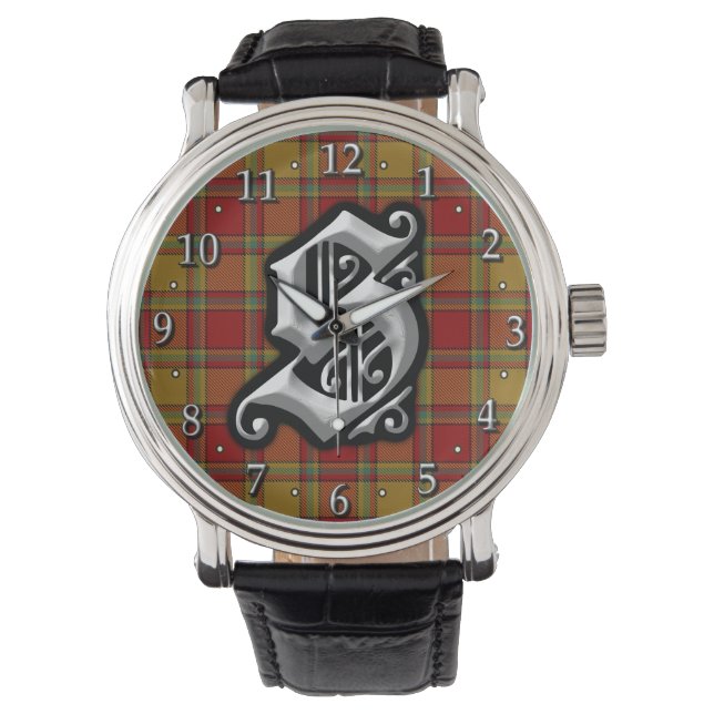 Clan Scrymgeour Letter S Monogram Tartan Armbanduhr (Vorderseite)