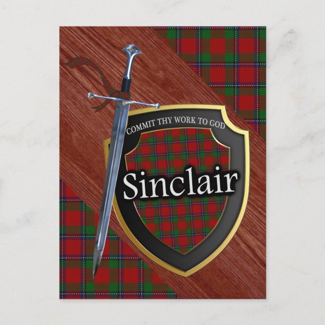 Clan Sinclair Tartan Sword & Shield Postkarte (Vorderseite)