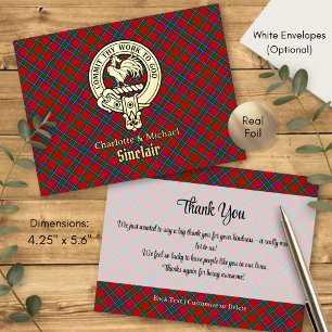 Clan Sinclair-Wappen auf rotem Tartan Folie Einladungspostkarte