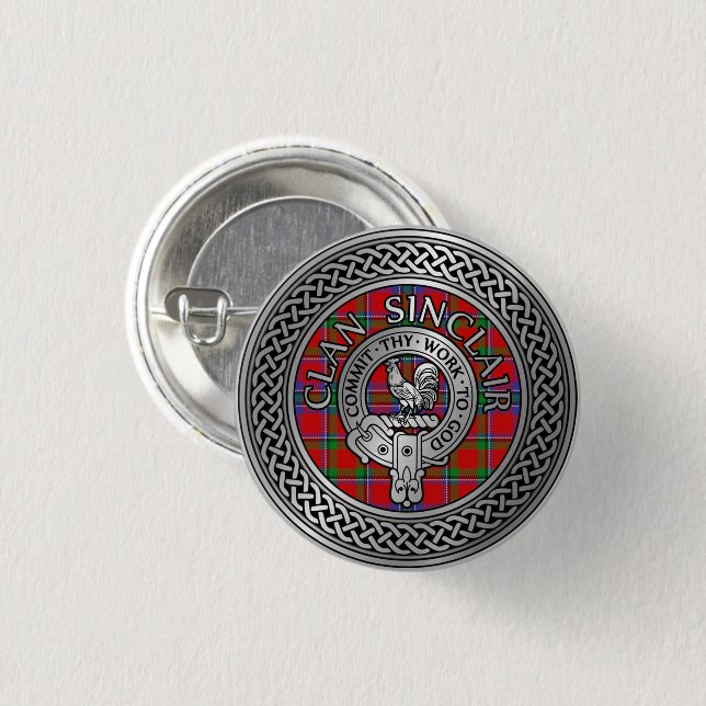 Clan Sinclair Wappen & Tartan Knot Button (Vorne & Hinten)