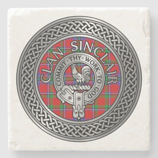 Clan Sinclair Wappen & Tartan Knot Steinuntersetzer (Vorderseite)