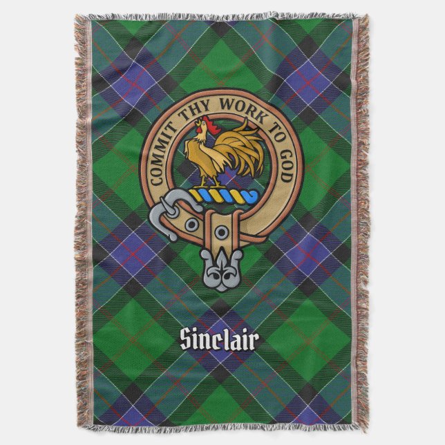 Clan Sinclair-Wappen über Hunting Tartan Decke (Vorderseite Vertikal)