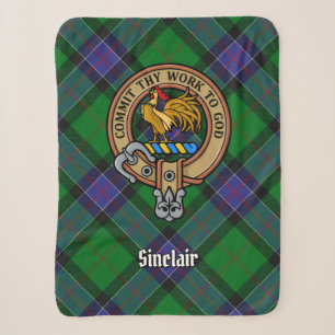 Clan Sinclair-Wappen über Hunting Tartan Sherpadecke