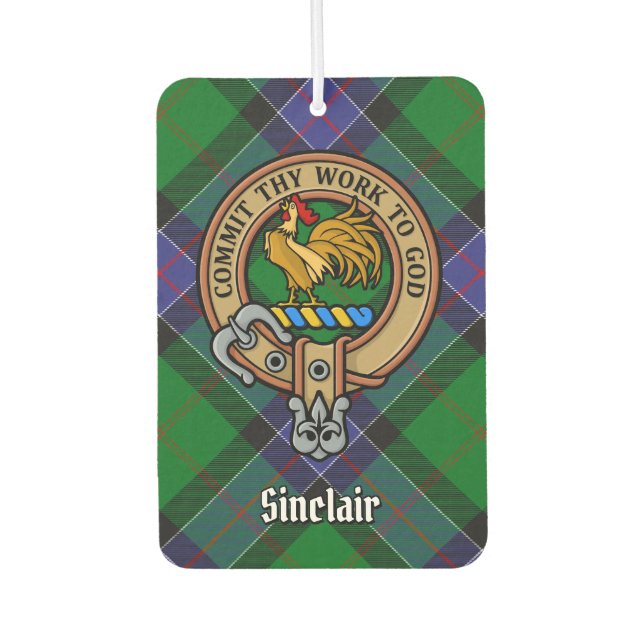 Clan Sinclair Wappen über Jagd Tartan Autolufterfrischer (Vorderseite)