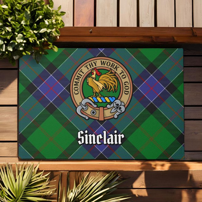 Clan Sinclair Wappen über Jagd Tartan Fußmatte (Von Creator hochgeladen)