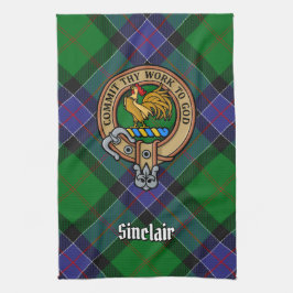 Clan Sinclair Wappen über Jagd Tartan Geschirrtuch