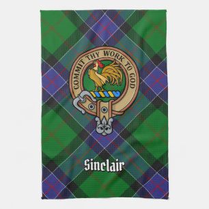 Clan Sinclair Wappen über Jagd Tartan Geschirrtuch