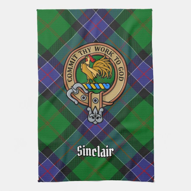 Clan Sinclair Wappen über Jagd Tartan Geschirrtuch (Vertikal)