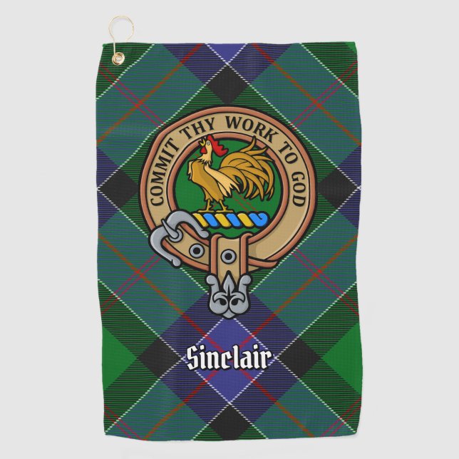Clan Sinclair Wappen über Jagd Tartan Golfhandtuch (Vorderseite)