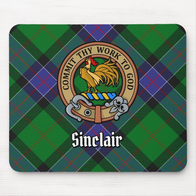 Clan Sinclair Wappen über Jagd Tartan Mousepad (Vorne)