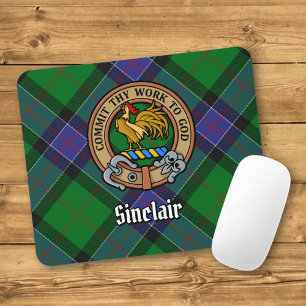 Clan Sinclair Wappen über Jagd Tartan Mousepad