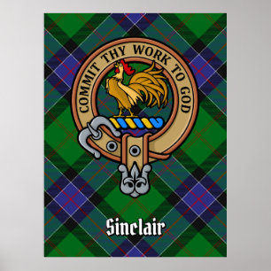 Clan Sinclair Wappen über Jagd Tartan Poster