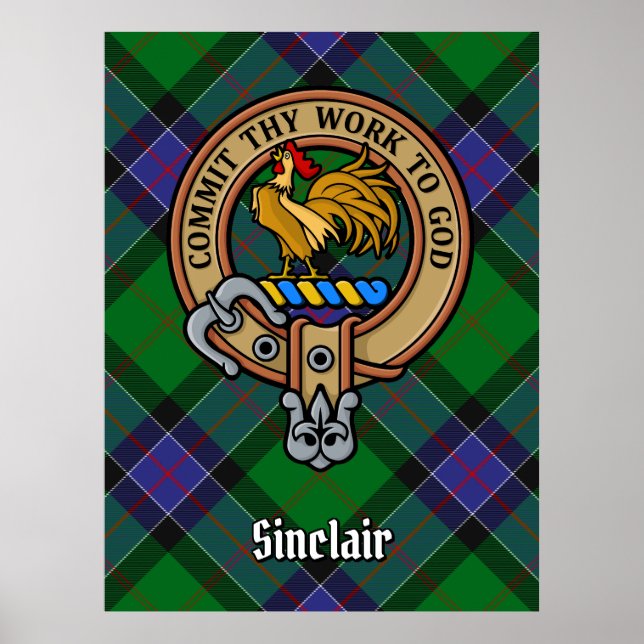 Clan Sinclair Wappen über Jagd Tartan Poster (Vorne)