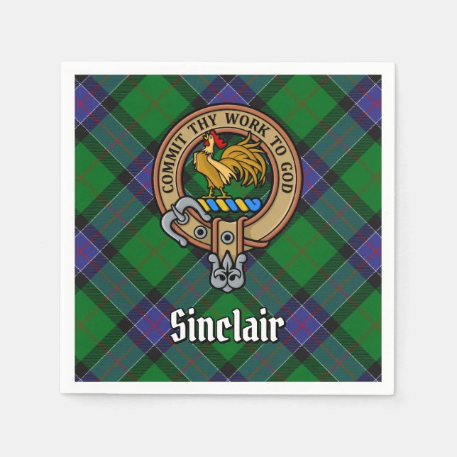 Clan Sinclair Wappen über Jagd Tartan Serviette (Vorderseite)