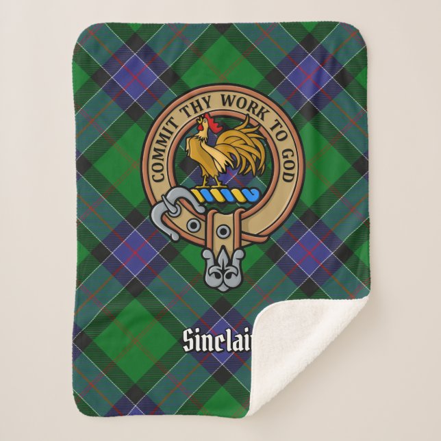 Clan Sinclair Wappen über Jagd Tartan Sherpadecke (Vorderseite)