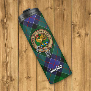 Clan Sinclair Wappen über Jagd Tartan Thermosbecher