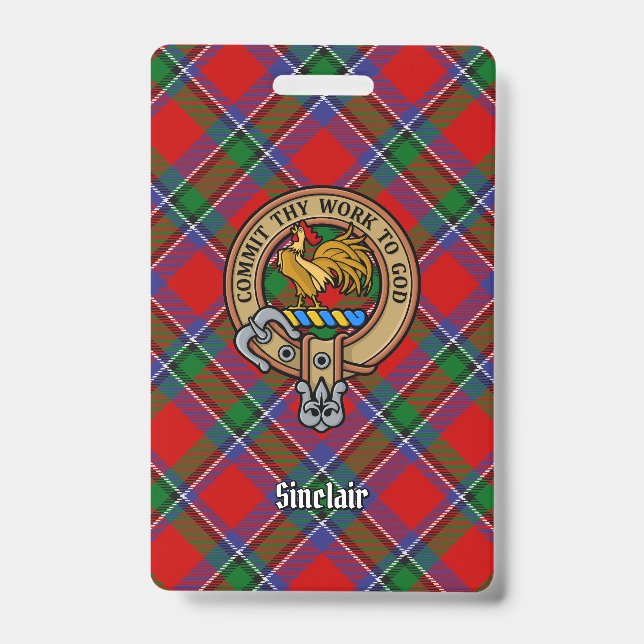 Clan Sinclair Wappen über Red Tartan Ausweis (Vorderseite)