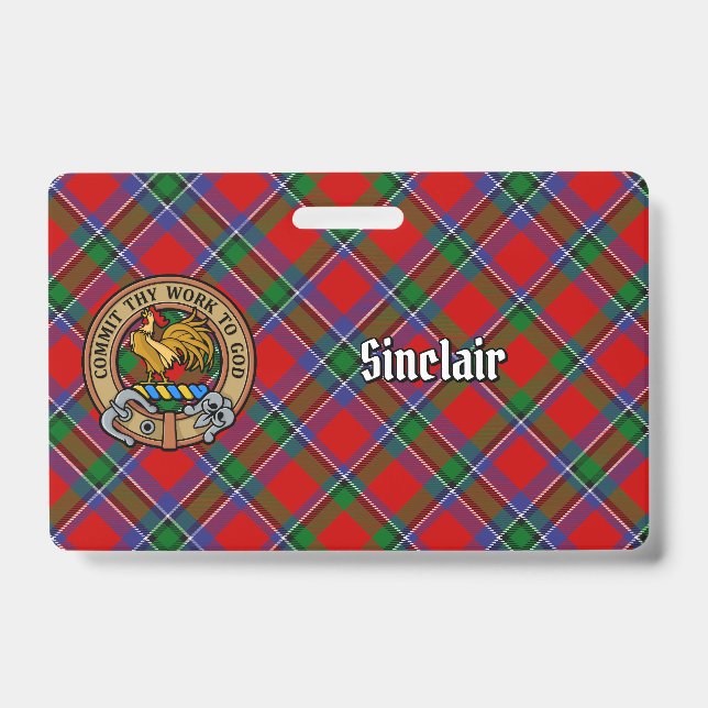 Clan Sinclair Wappen über Red Tartan Ausweis (Vorderseite)