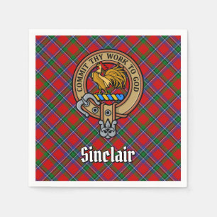 Clan Sinclair Wappen über Red Tartan Serviette