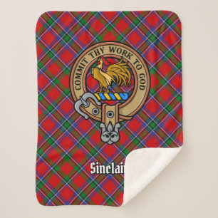 Clan Sinclair Wappen über Red Tartan Sherpadecke