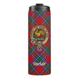 Clan Sinclair Wappen über Red Tartan Thermosbecher