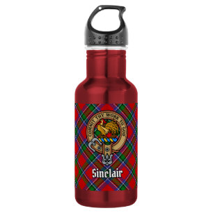 Clan Sinclair-Wappen über rotem Tartan Edelstahlflasche