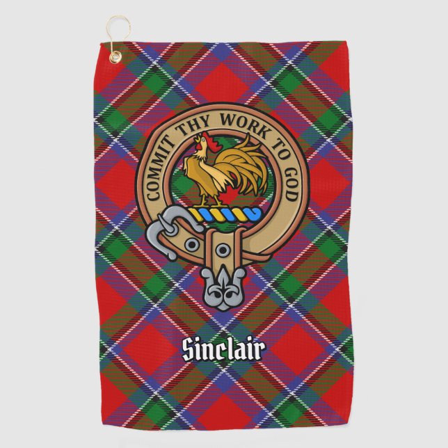 Clan Sinclair Wappen über Tartan Golfhandtuch (Vorderseite)