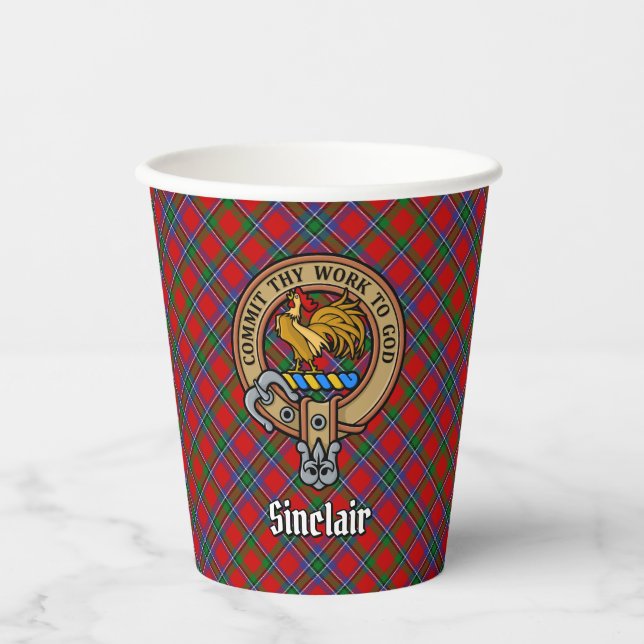 Clan Sinclair Wappen über Tartan Pappbecher (Vorderseite)