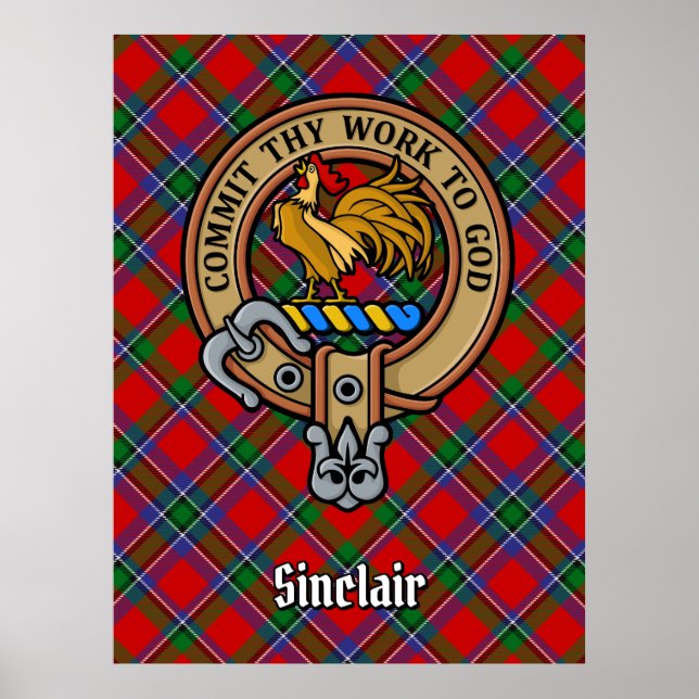 Clan Sinclair Wappen über Tartan Poster (Vorne)