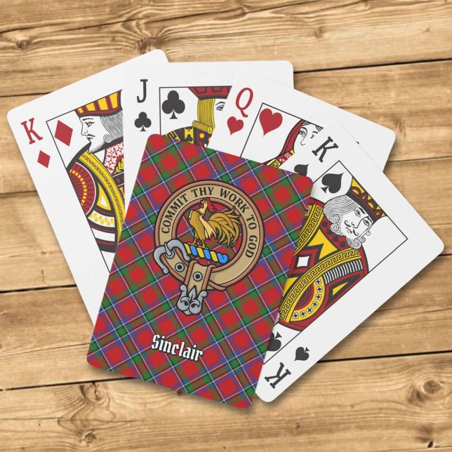Clan Sinclair Wappen über Tartan Spielkarten (Von Creator hochgeladen)