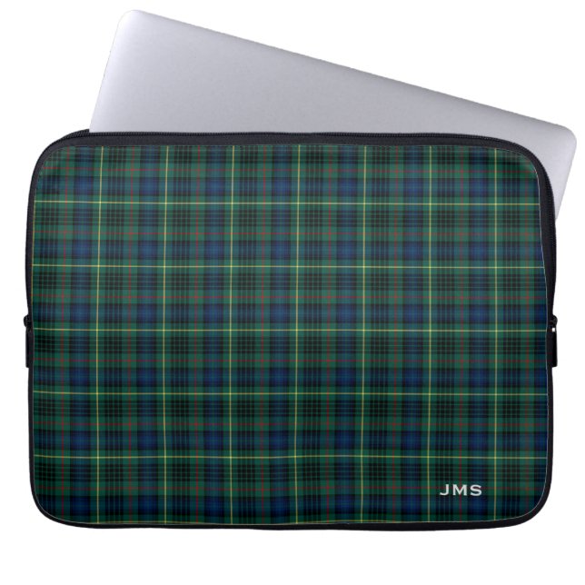 Clan Stewart Hunting Tartan Green Kariert Monogram Laptopschutzhülle (Vorderseite)