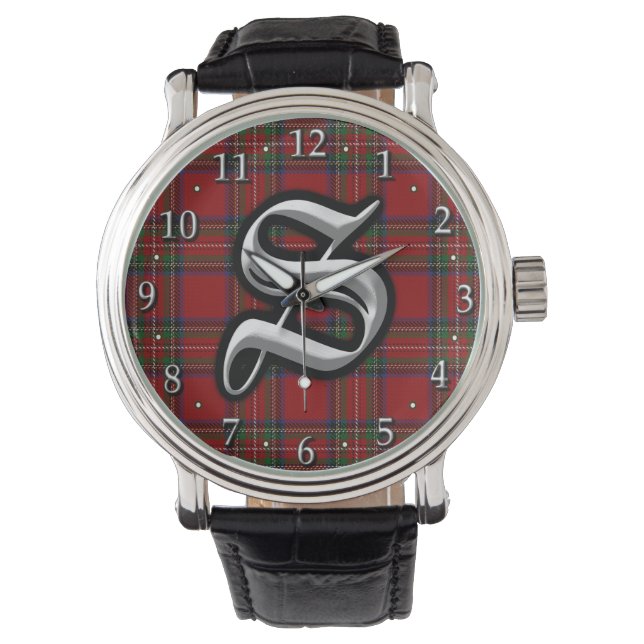 Clan Stewart Letter S Monogram Tartan Armbanduhr (Vorderseite)