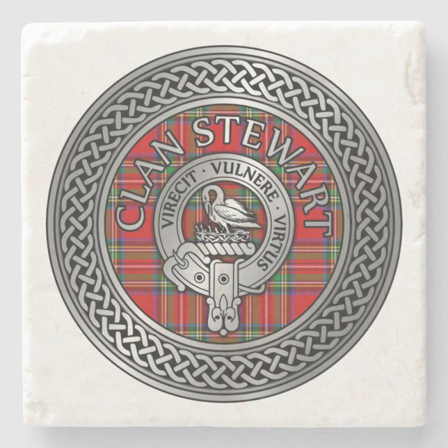 Clan Stewart | Stuart Wappen & Tartan Knot Steinuntersetzer (Vorderseite)