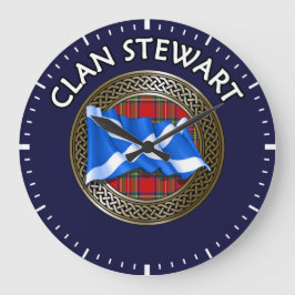 Clan Stewart Tartan Knot & Flag Große Wanduhr