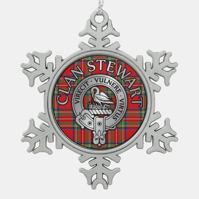 Clan Stewart Wappen & Tartan Schneeflocken Zinn-Ornament (Vorderseite)