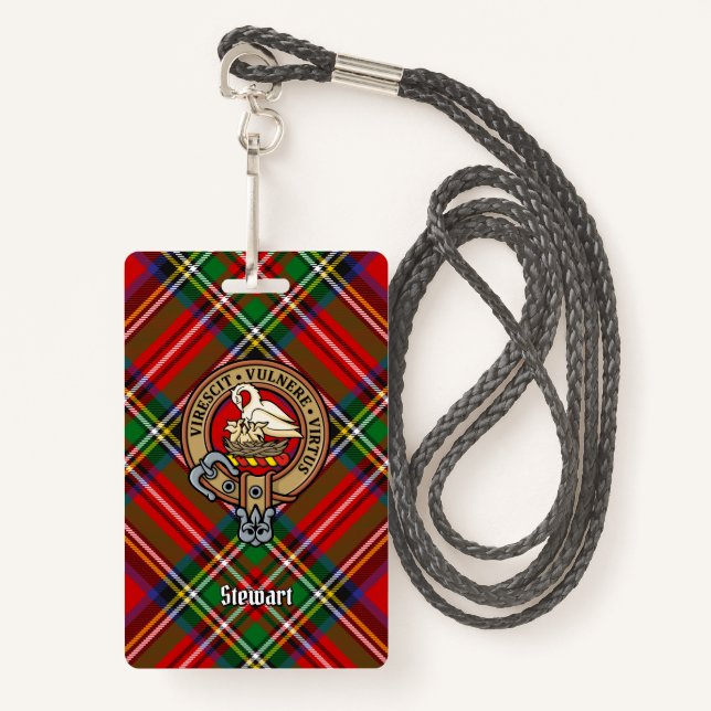 Clan Stewart Wappen über Royal Tartan Ausweis (Vorderseite mit Schlüsselband)