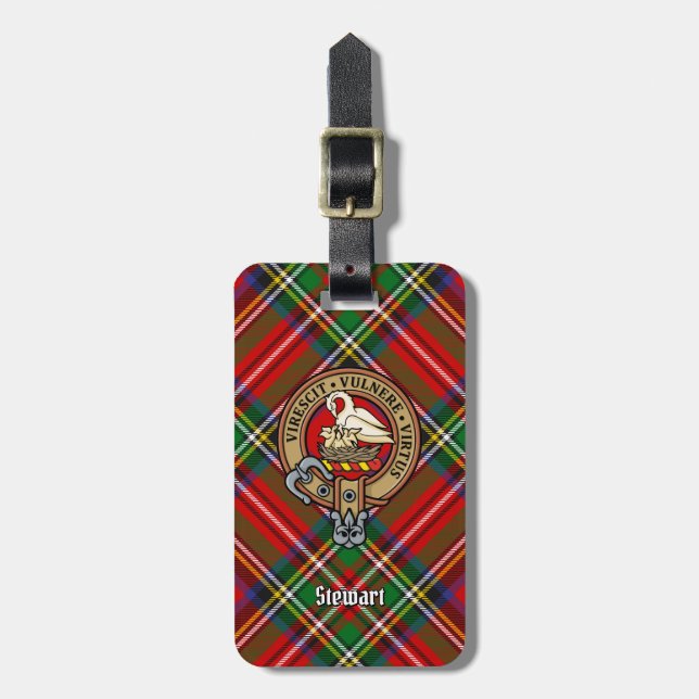Clan Stewart Wappen über Royal Tartan Gepäckanhänger (Vorderseite vertikal)