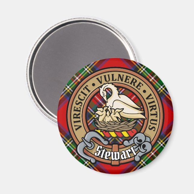 Clan Stewart Wappen über Royal Tartan Magnet (Vorderseite/Rückseite)