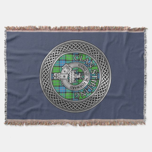Clan Stirling Wappen & Tartan Knot Decke (Vorderseite)