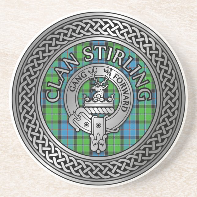 Clan Stirling Wappen & Tartan Knot Getränkeuntersetzer (Vorne)