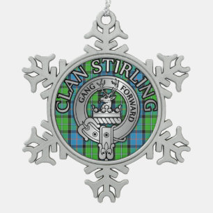 Clan Stirling Wappen & Tartan-Knoten Schneeflocken Zinn-Ornament