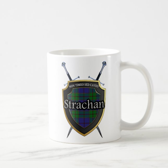 Clan Strachan Tartan-Schild und Schwerter Kaffeetasse (Rechts)