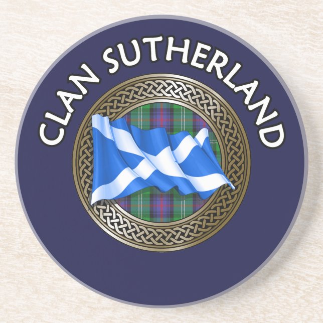 Clan Sutherland Tartan Knot & Flag Getränkeuntersetzer (Vorne)