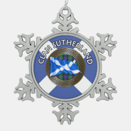 Clan Sutherland Tartan Knot & Flag Schneeflocken Zinn-Ornament