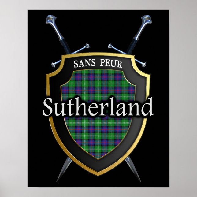 Clan Sutherland Tartan Scottish Shield & Schwerter Poster (Vorne)