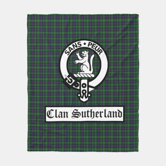Clan Sutherland Wappen Abzeichen & Tartan Fleecedecke (Vorderseite)