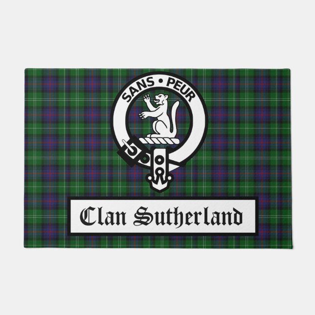 Clan Sutherland Wappen Abzeichen & Tartan Fußmatte (Vorderseite)