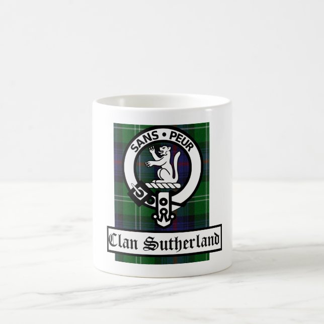 Clan Sutherland Wappen Abzeichen & Tartan Kaffeetasse (Mittel)