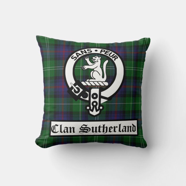Clan Sutherland Wappen Abzeichen & Tartan Kissen (Vorderseite)